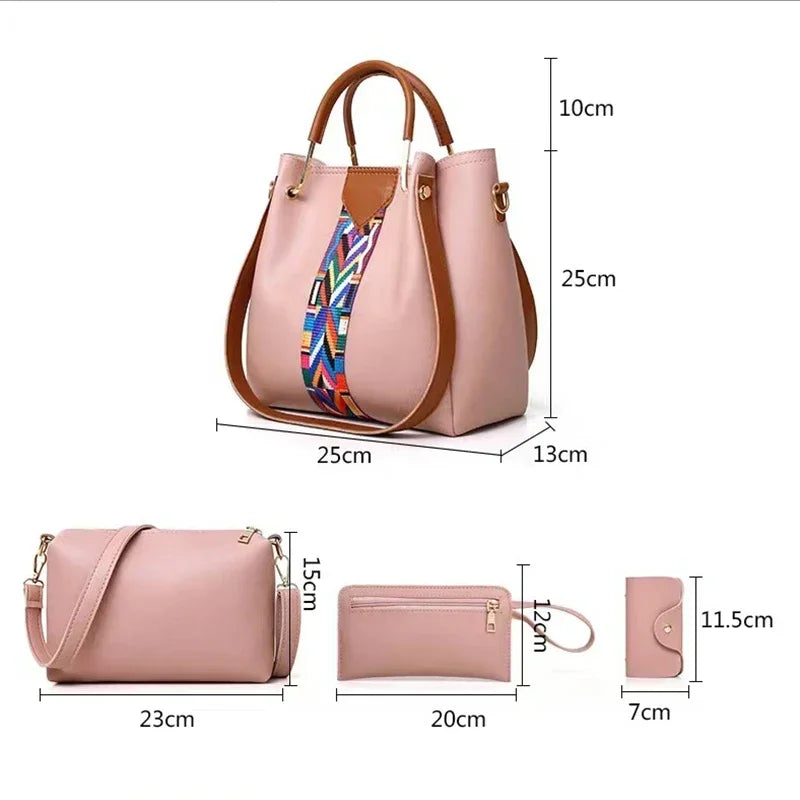 4 Pcs Women's Bag Set Luxury Handbag Large Capacity Bucket Tote Bag Fashion Shoulder Bag Wallet Card Case