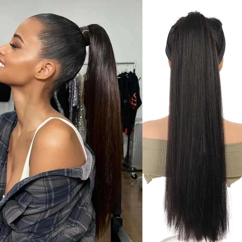 Synthetic Long Straight Ponytail Wig - Headband & Elastic Wrap, Multiple Lengths 18-32 in (45-81 cm)