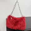 Faux Fur Shoulder Bag for Women – Plush Square Chain Underarm Clutch Evening Handbag
