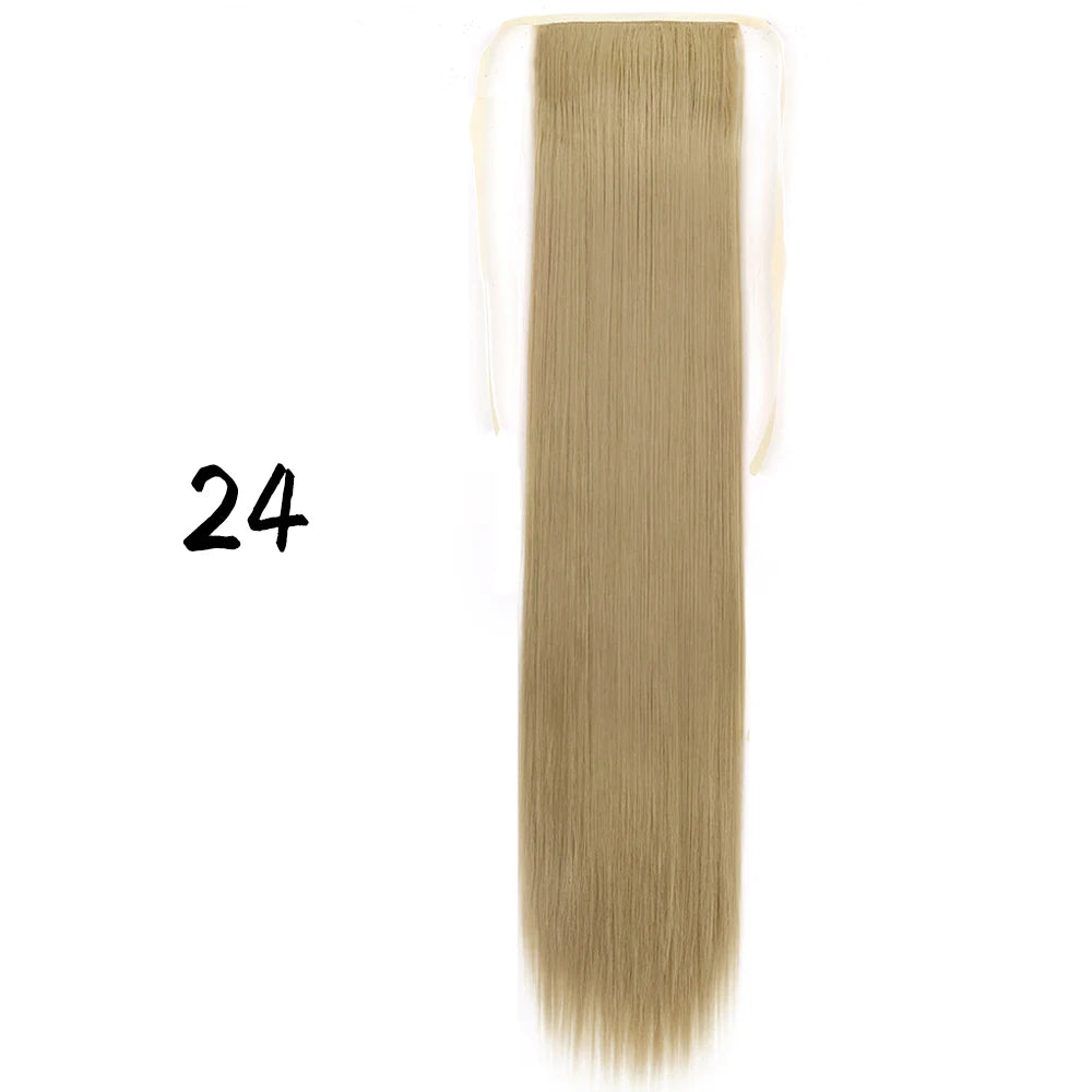 Wrap-Around Clip-In Ponytail Hair Extension 22-34 in (56-86 cm) Long Straight Heat-Resistant Synthetic Blonde Brown