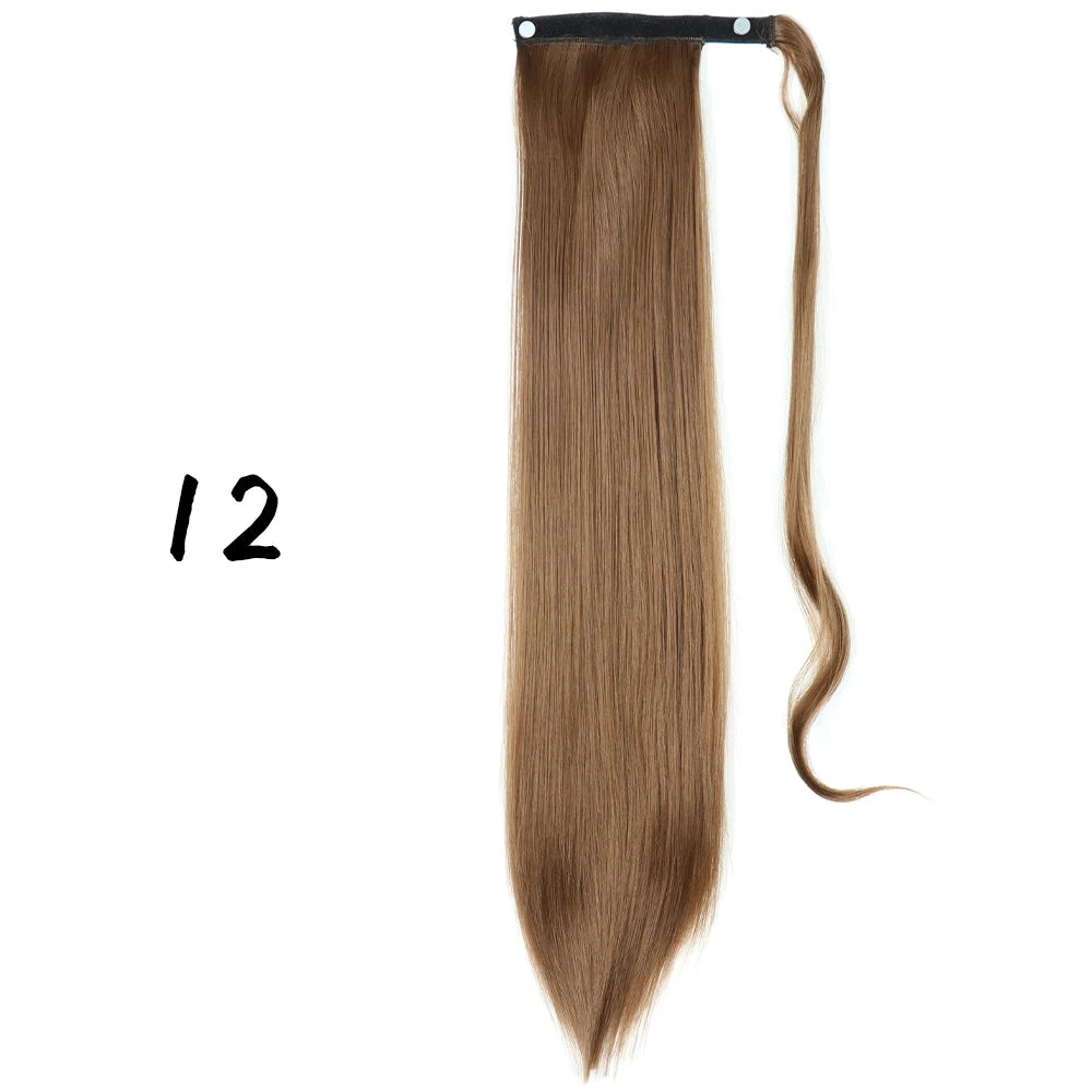 Wrap-Around Clip-In Ponytail Hair Extension 22-34 in (56-86 cm) Long Straight Heat-Resistant Synthetic Blonde Brown