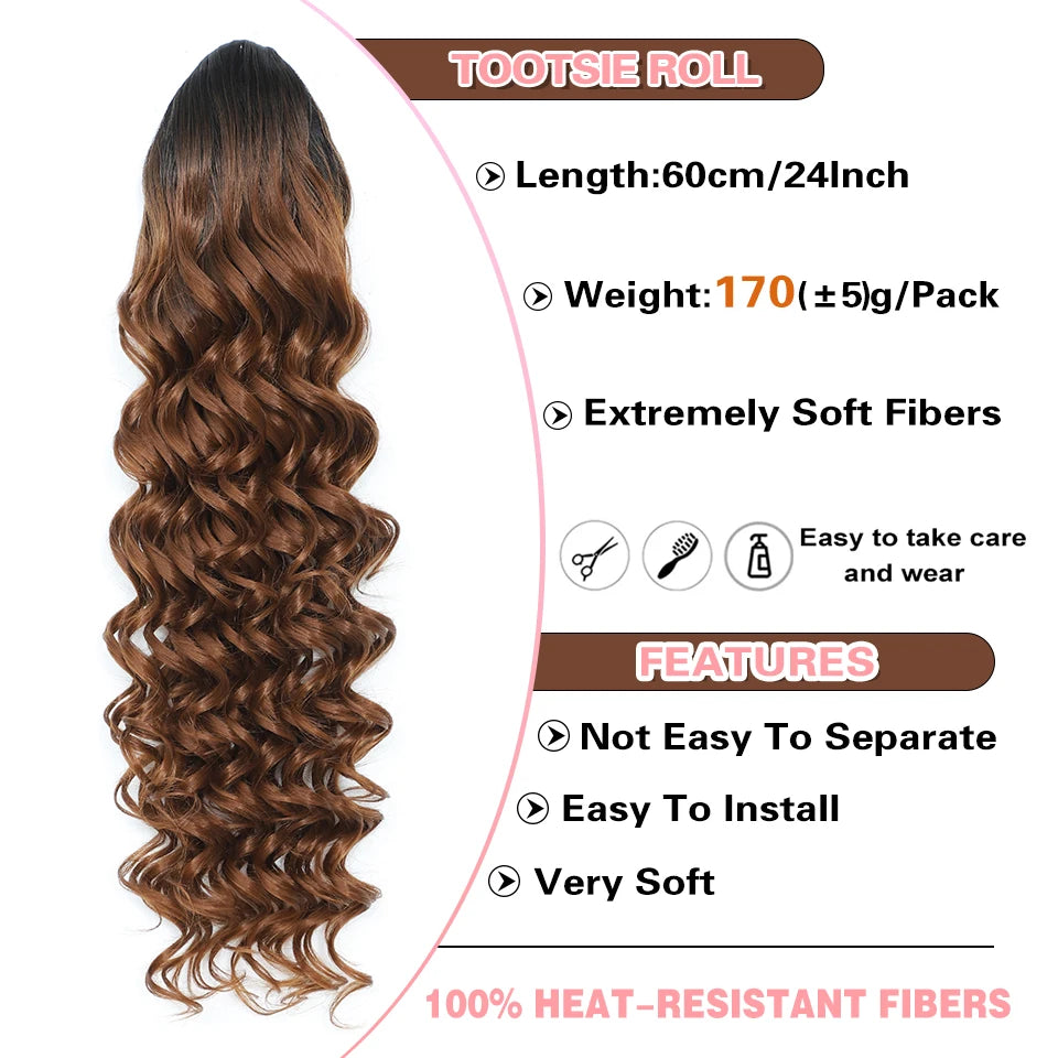 24-Inch (60 cm) Synthetic Drawstring Clip-In Ponytail Extension – Long Afro Curly Fluffy Hair for Women