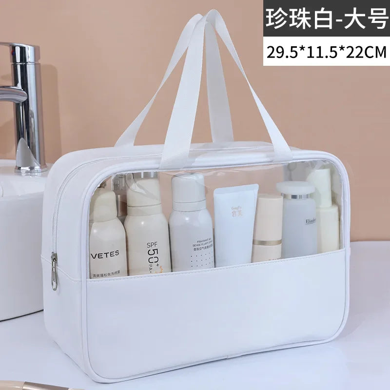 Waterproof Transparent PVC Makeup Bag - Large Travel Cosmetic Organizer with Zipper, 11.8in (30cm)