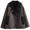 Women's Faux Leather Cropped Winter Coat with Faux Fur Collar – Waterproof Button Windbreaker, Brown