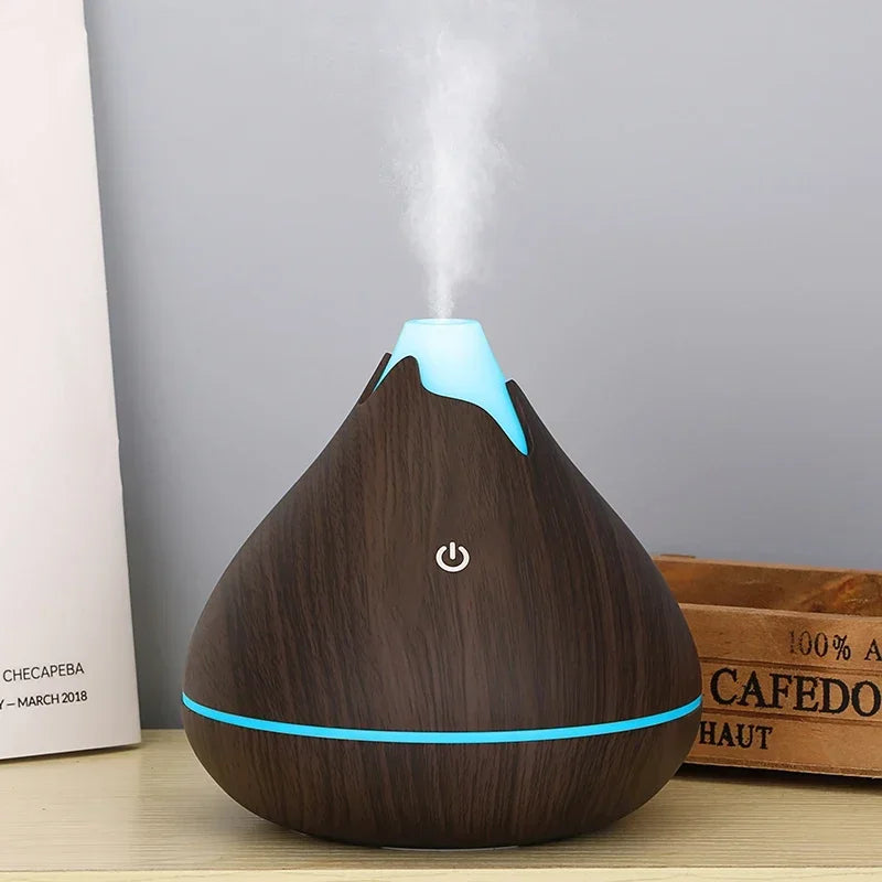 350ml (11.8 oz) Wood Grain Ultrasonic Essential Oil Diffuser & Humidifier, USB, Remote Control, 7-Color LED