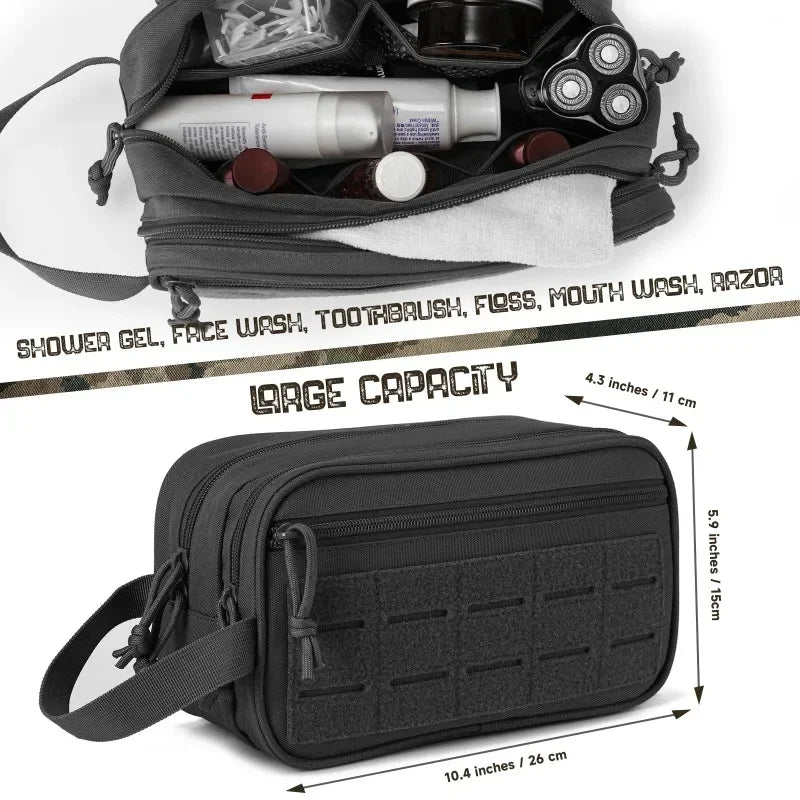 Tactical Hanging Toiletry Bag for Men and Women - MOLLE Dopp Kit Travel Shaving & Shower Organizer