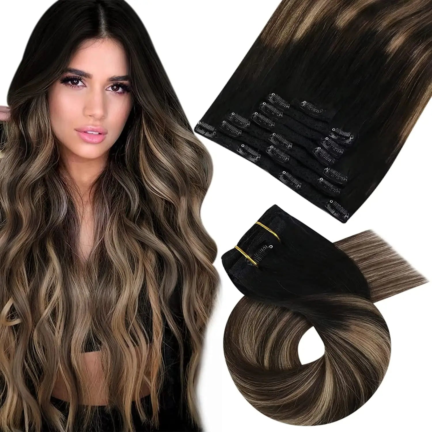 Moresoo Brazilian Remy Clip-In Human Hair Extensions – Straight 5PC or 7PC Set, 10–24 in (25–61 cm)