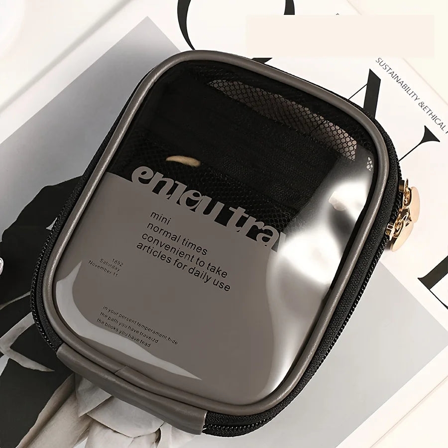 Clear Travel Cosmetic Bag - Waterproof PVC Makeup Pouch with Mesh Divider, Portable Clutch for Lipstick & Toiletries