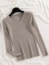 Women V-Neck Knitted Pullover Sweater — Slim Fit Long Sleeve One Size Autumn/Winter