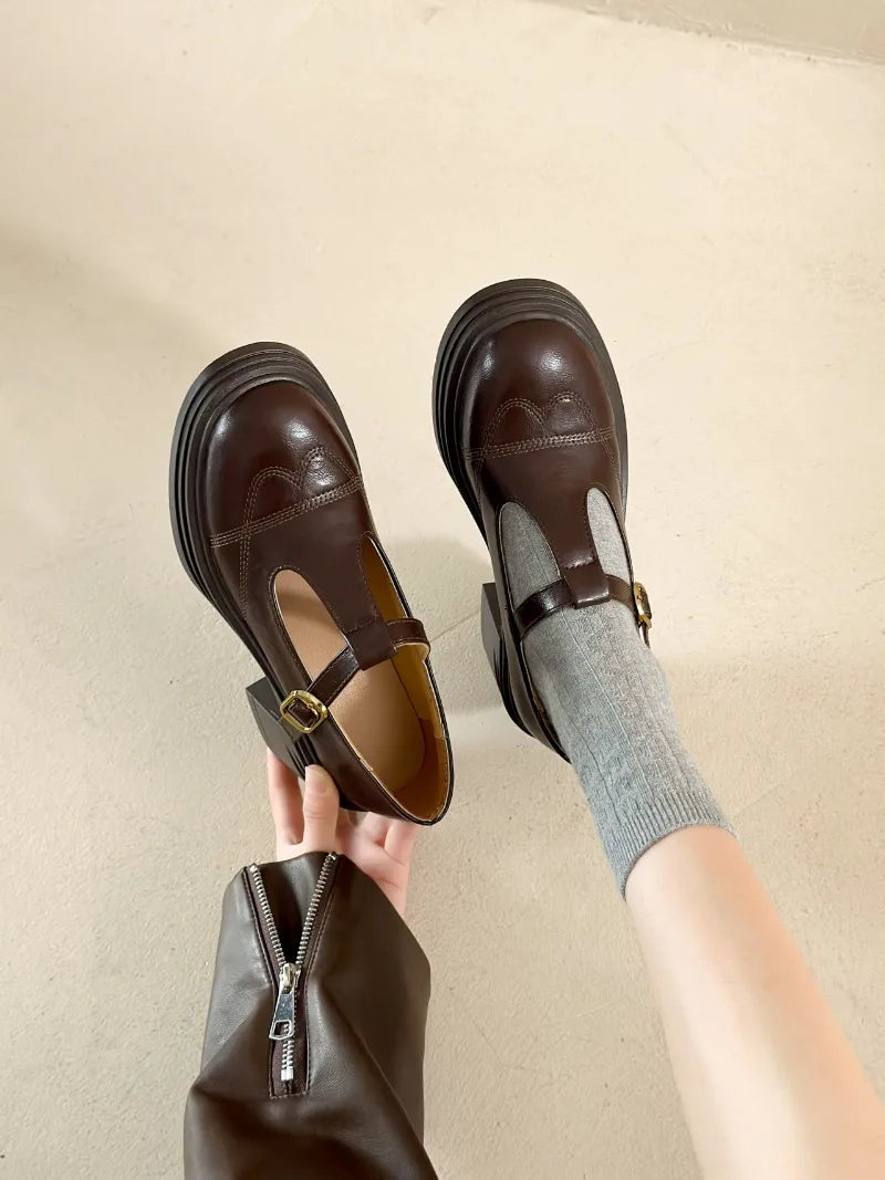 Women's T-Strap Mary Jane Pumps Chunky Square Heel 2–3 in (5–8 cm) Platform PU Round-Toe Buckle