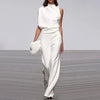 Off-Shoulder Wide Leg Jumpsuit for Women, High Waist Office Romper with Full-Length Flare Pants – Spring/Summer