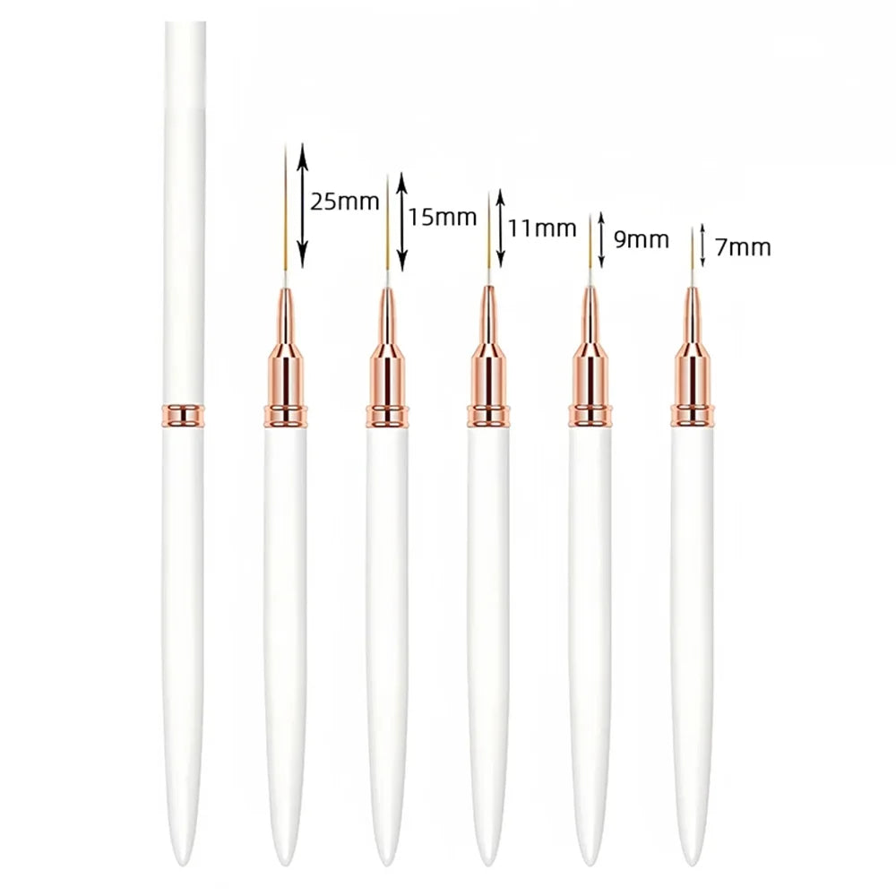 Nail Art Liner Brushes 5-Pack - Fine Detail Striping Pens (7/9/11/15/25 mm) for Gel & Acrylic Nail Design