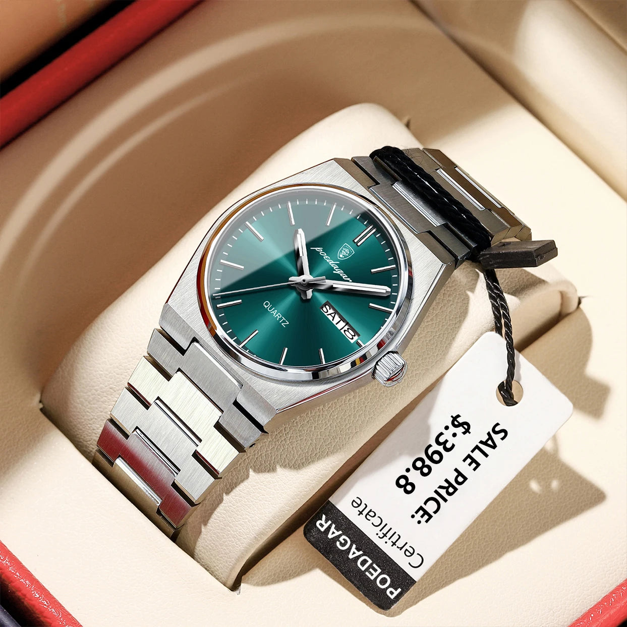 POEDAGAR Women's 35mm Stainless Steel Quartz Watch – Waterproof 3ATM, Luminous Hands, Date & Week Display