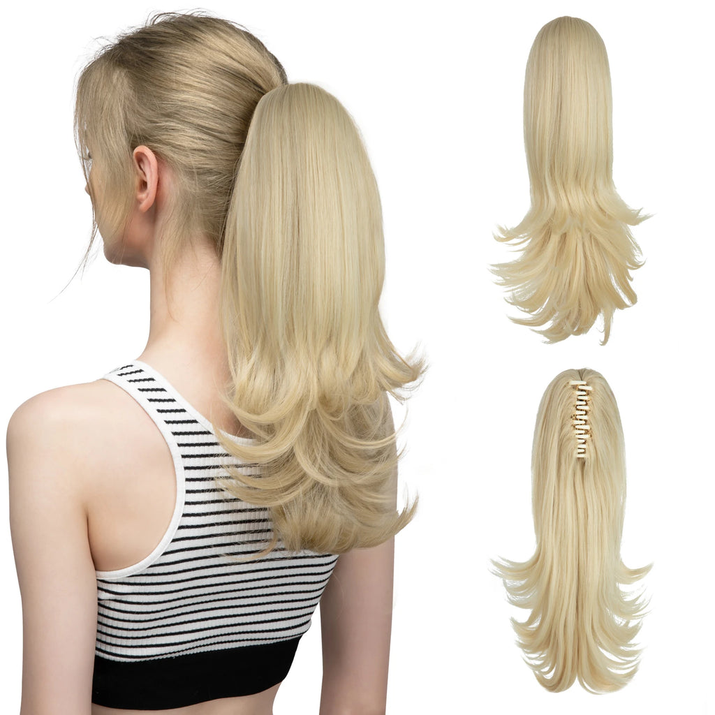14-Inch (35 cm) Wavy Clip-In Ponytail Extension – Synthetic Claw Clip with Elastic Band, 1 Piece (Blonde/Black)