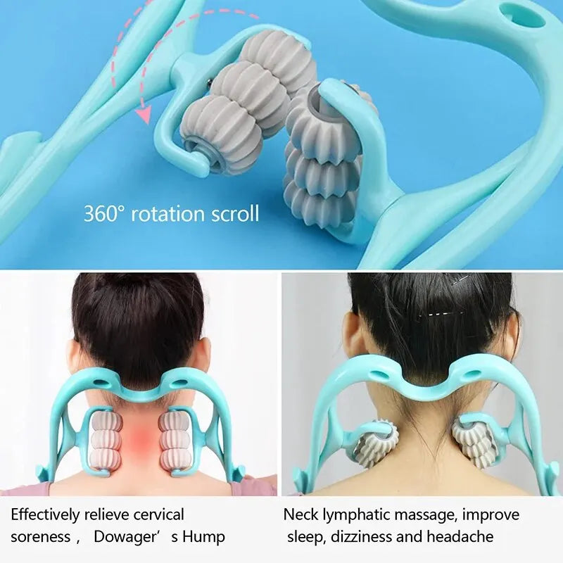 Six-Wheel Cervical Neck Massager Roller – Clip-On Manual Neck, Shoulder & Back Kneading Tool