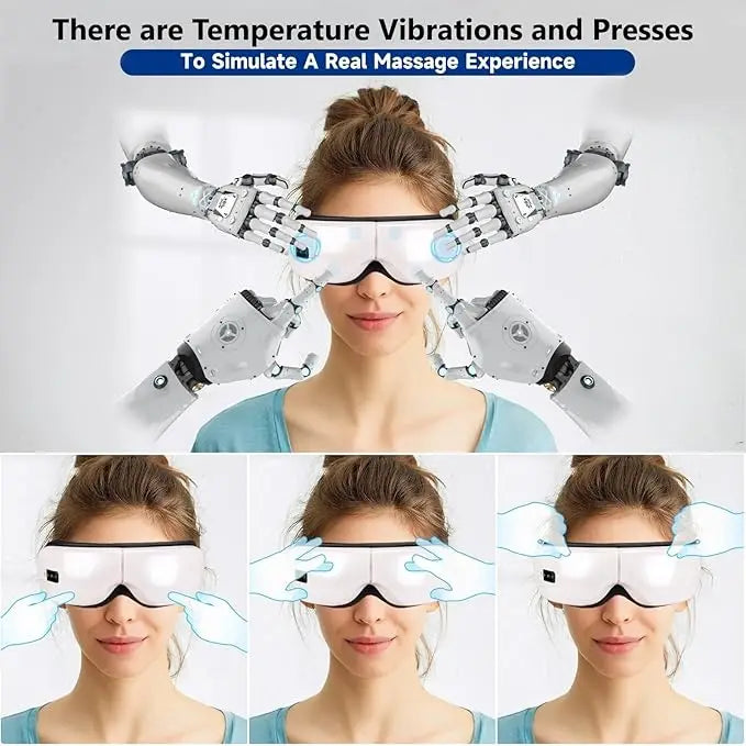 Heated Bluetooth Eye Massager for Migraine Relief & Dry Eyes - Portable Eye Mask with 5 Massage Modes