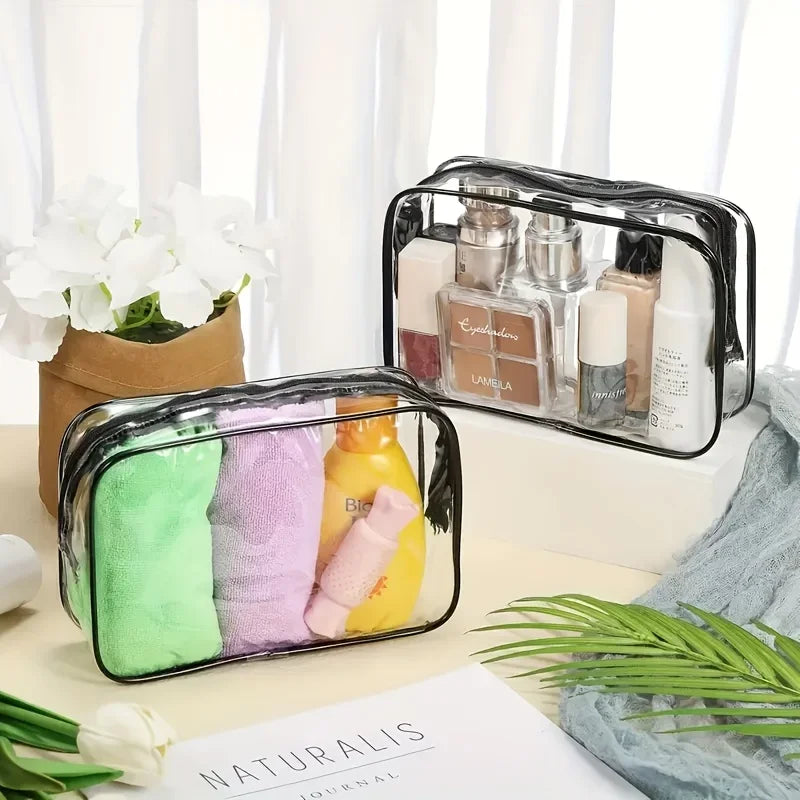 3-Piece Clear Travel Cosmetic Bag Set - Zippered PVC Toiletry & Makeup Organizers