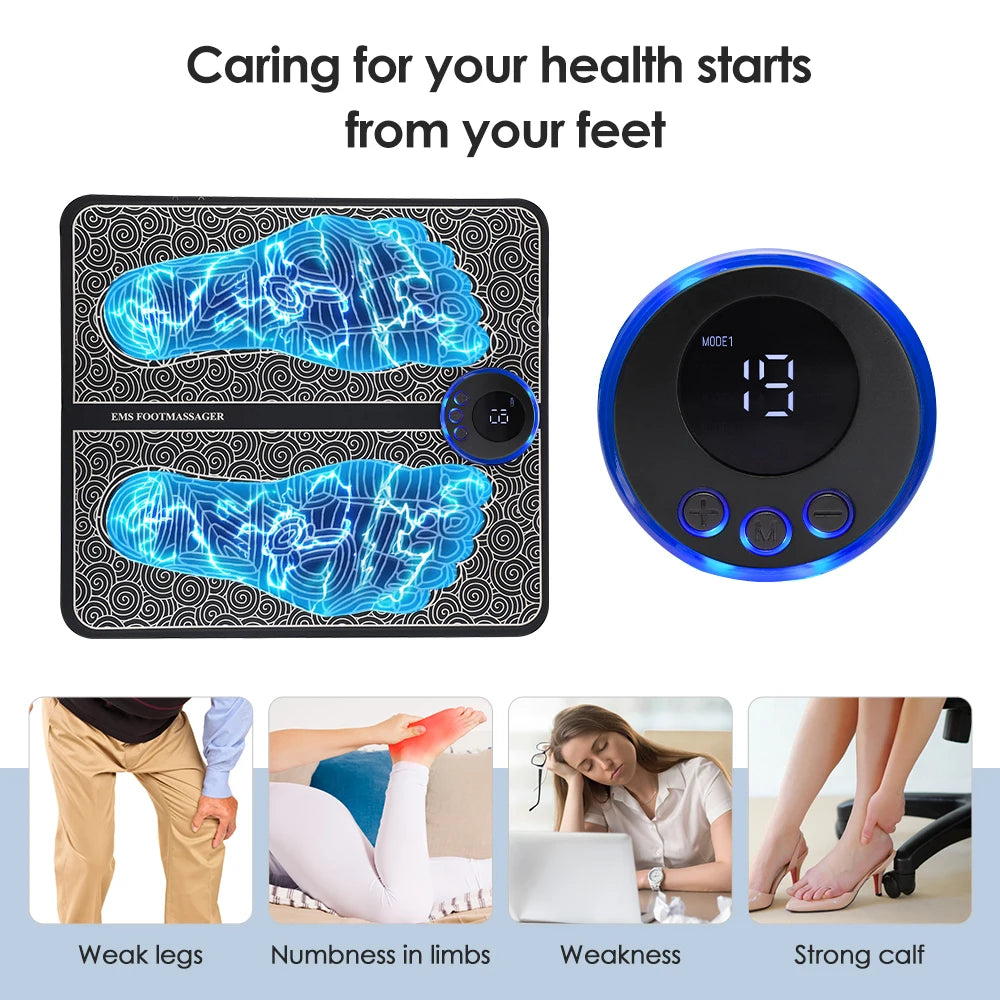 EMS Foot Massager Pad Electric Pulse Sole Massager for Sore Feet & Leg Cramps Improve Blood Circulation
