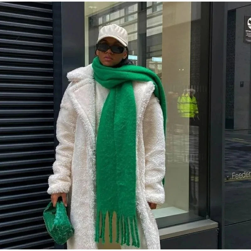 Luxury Cashmere-Blend Winter Scarf for Women – Thick Warm Shawl with Tassels, Soft Fluffy Solid & Plaid