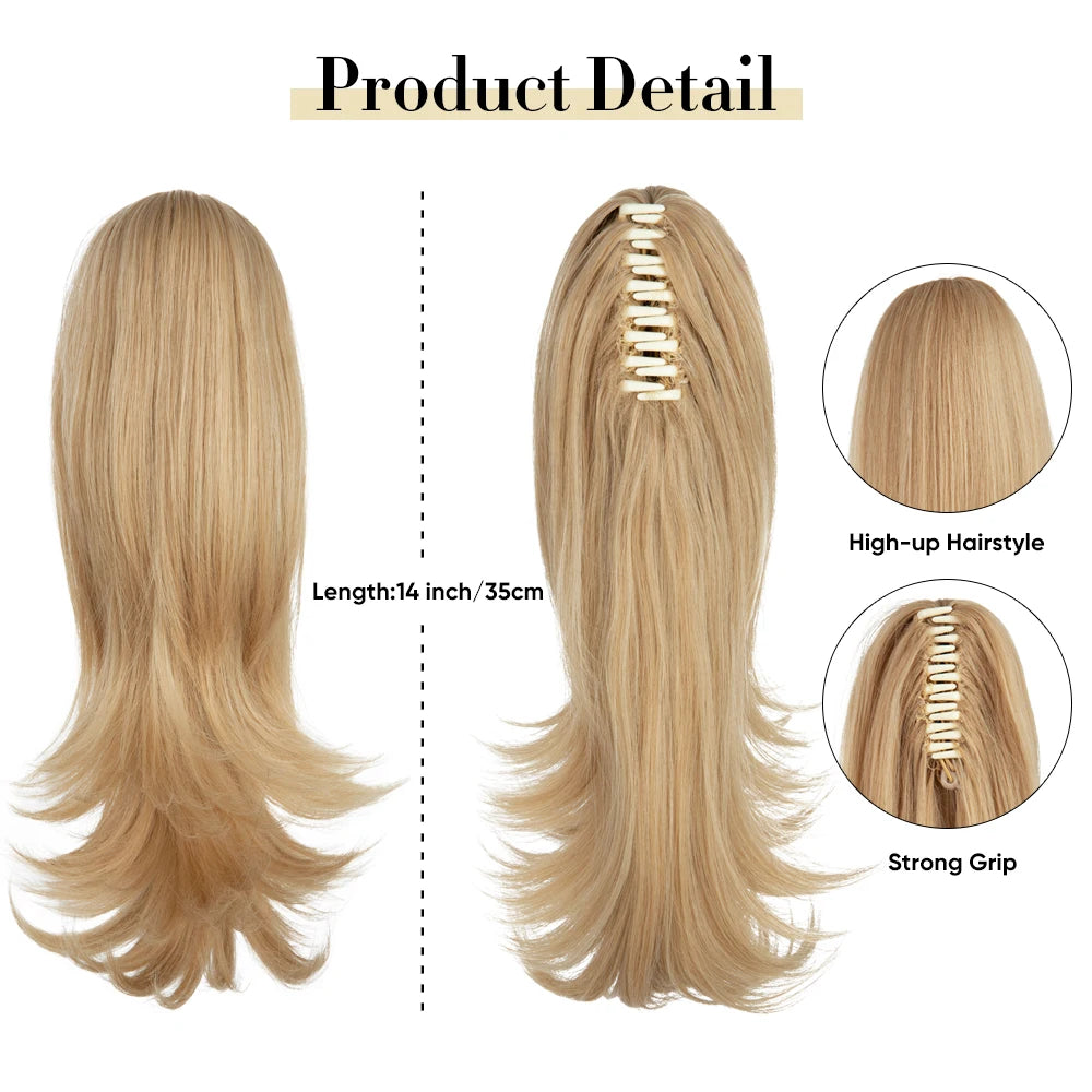 14-Inch (35 cm) Wavy Clip-In Ponytail Extension – Synthetic Claw Clip with Elastic Band, 1 Piece (Blonde/Black)