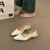 Women's PU Leather Pointed Toe Low Heel Sandals - Non-Slip Slip-On Dress Flats