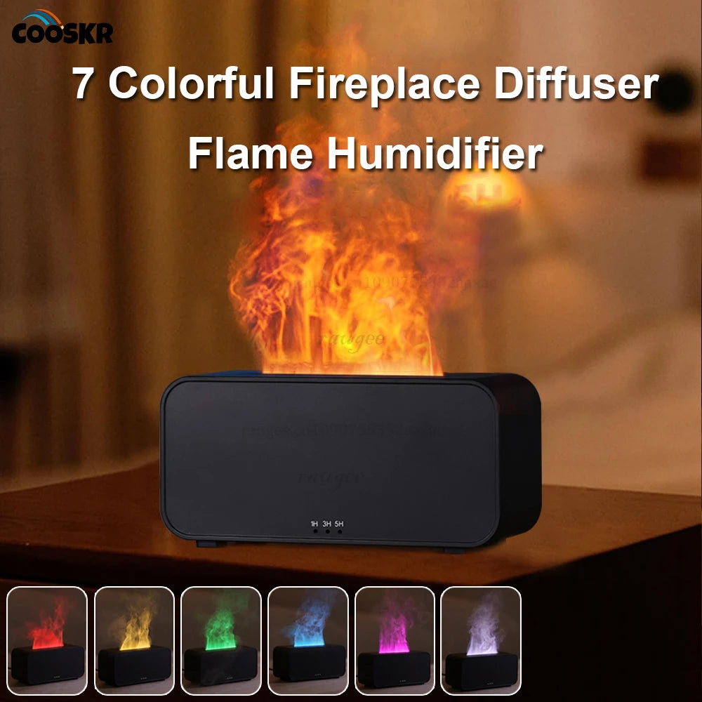 Mini Flame Aroma Diffuser - 7-Color LED Humidifier with Essential Oil Aromatherapy & Timer for Home, Bedroom, Office