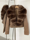 ZMEENNA Women's Faux Leather Moto Jacket with Detachable Faux Fur Collar - Short Warm Winter Coat