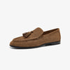 Suede Tassel Loafers for Women - Round-Toe Slip-On Leather Flats with Sheepskin Lining