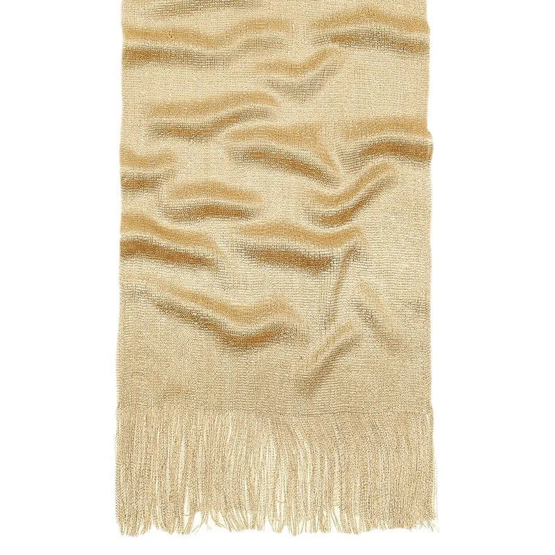 Metallic Scarf with Buckle - Shiny Bridal & Evening Shawl Wrap, Gold or Silver, 75 x 17.7 in (190 × 45 cm)