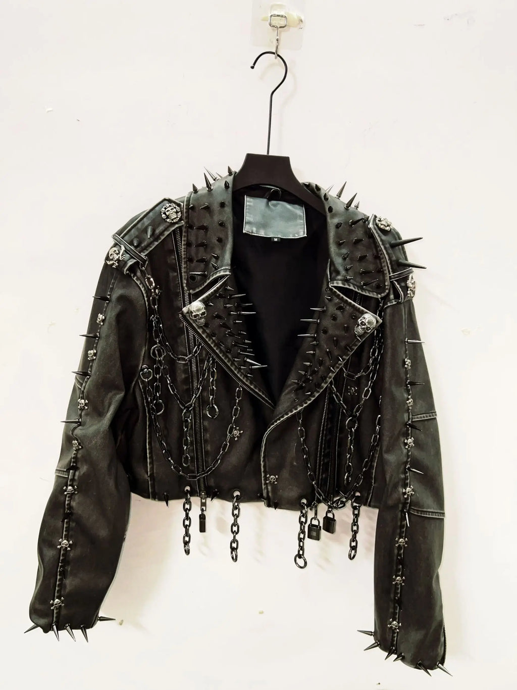 Women's Vintage Gothic Faux Leather Skull Jacket - Harajuku Y2K Punk Biker Coat with Rivets & Chains