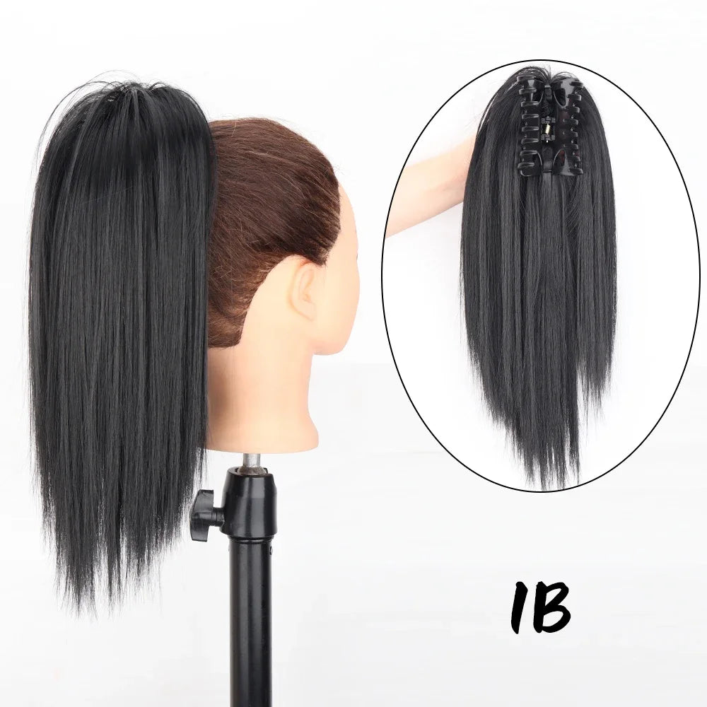 Clip-In 16-Inch (40 cm) Straight Claw Clip Ponytail Hair Extension Heat-Resistant Synthetic Blonde/Brown