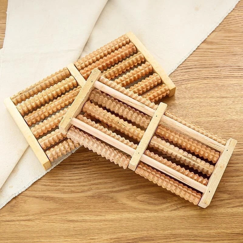 Wooden 6-Row Foot Massager Roller Shiatsu Reflexology Pain Relief and Relaxation