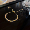 Adjustable 18K Gold-Plated Bracelet with Square Zircon and Rhinestones, Heart Chain for Women