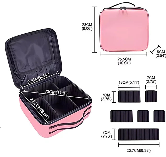 Waterproof Travel Makeup Bag for Women 10.2 in (26 cm) Embroidered Cosmetic Case and Brush Organizer