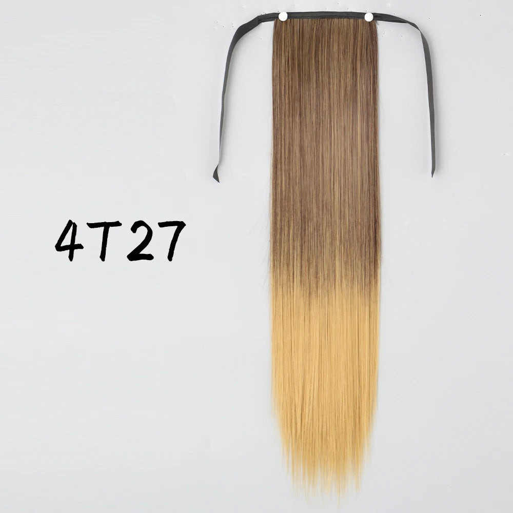 Wrap-Around Clip-In Ponytail Hair Extension 22-34 in (56-86 cm) Long Straight Heat-Resistant Synthetic Blonde Brown