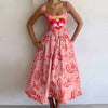 Women's Printed A-Line Maxi Dress - Spaghetti Strap Cold Shoulder High-Waist Slim Beach & Party Casual Vestidos