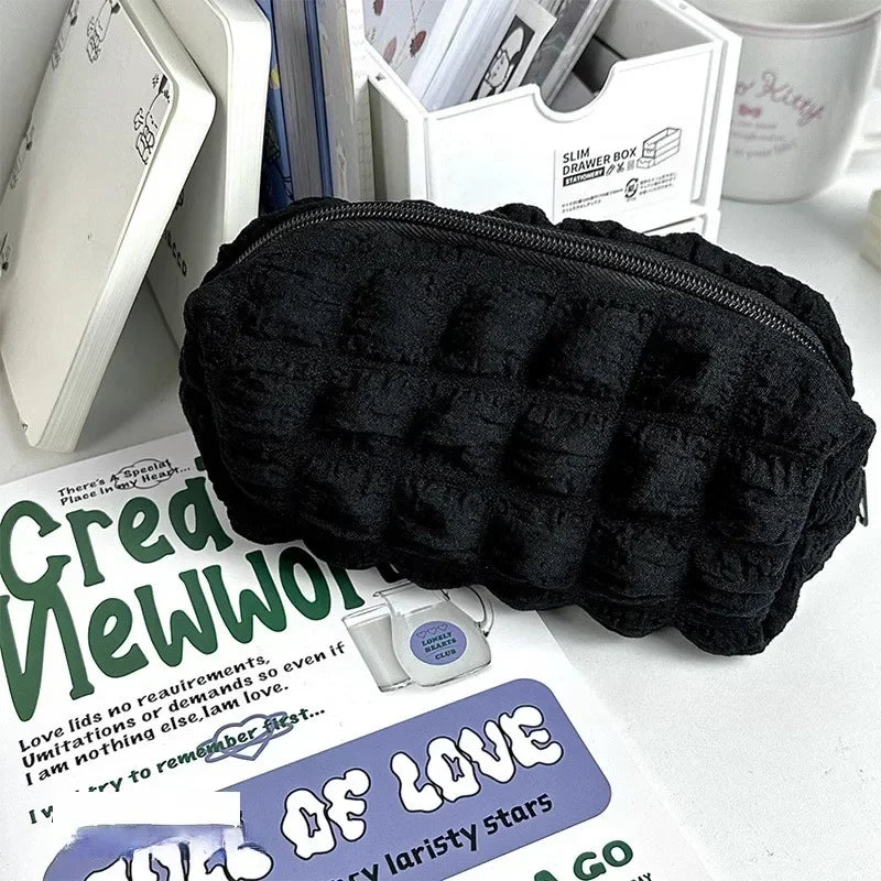 Solid Color Pillow Makeup Bag – Zipper Cosmetic Pouch & Pencil Case Polyester Travel Organizer