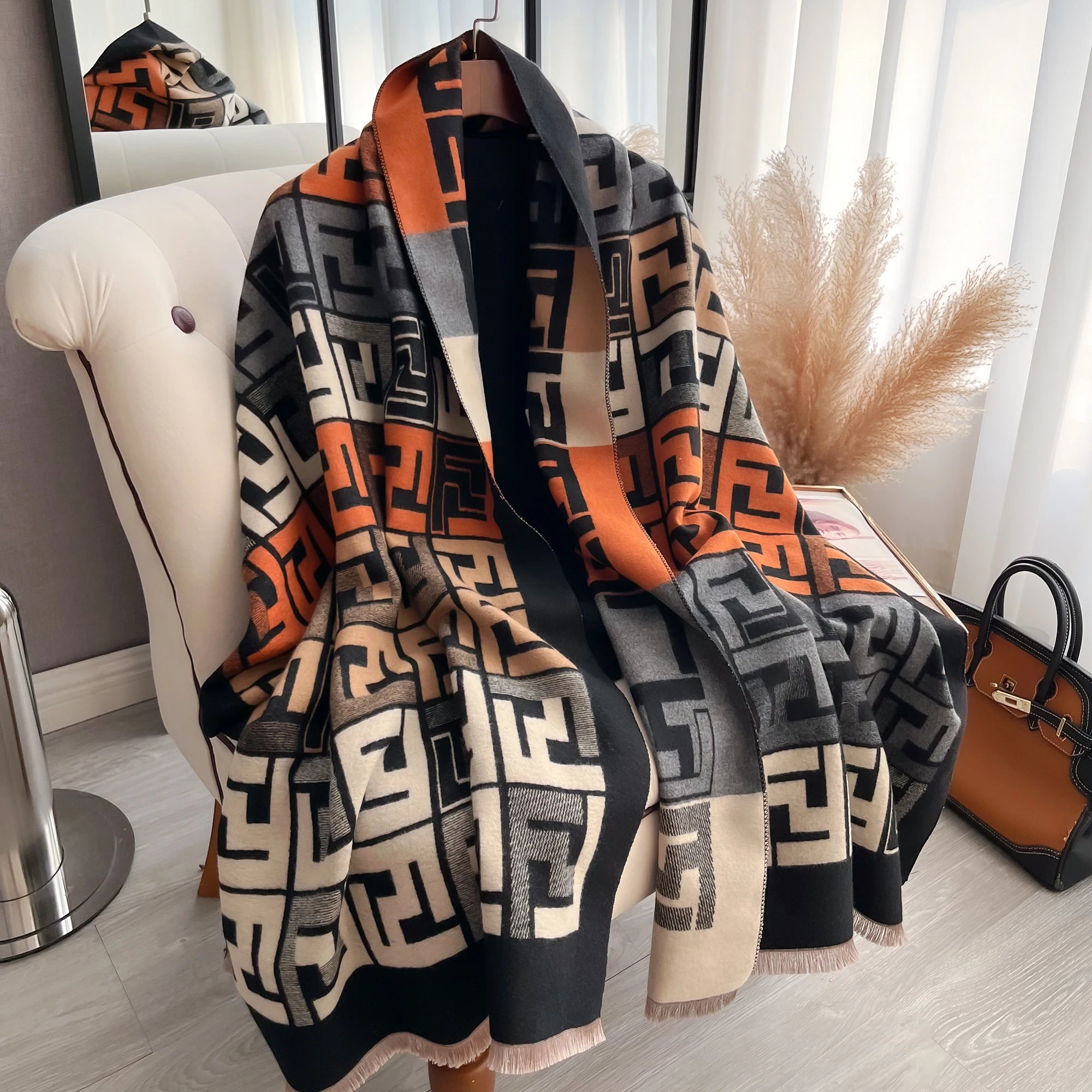 Luxury Two-Sided Print Pashmina Scarf 185 x 65 cm (73 x 26 in) – Soft Warm Windproof Shawl Blanket for Women