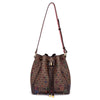 CHCH Women's Drawstring Bucket Bag Coffee Letter Print PU Leather Tote with Wallet