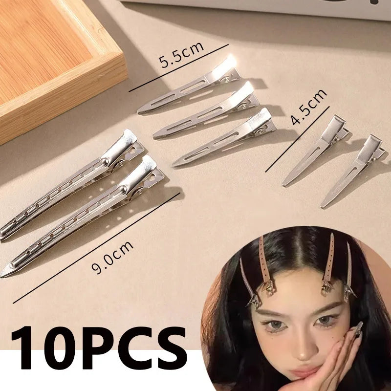 10-Pack No‑Bend Toothless Tip Hair Clips – Salon Non‑Crease Metal Hairpins for Styling & Makeup (Silver)
