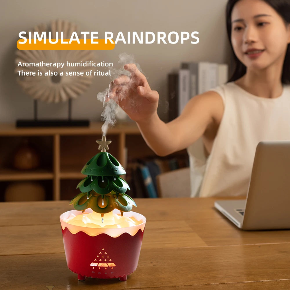 Remote-Controlled Aroma Diffuser Humidifier with RGB Night Light – UFO, Raindrop & Christmas Tree Designs for Home & Office