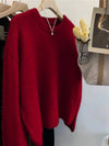 Vintage Grey V-Neck Knit Pullover Sweater for Women – Casual Loose Fit, Autumn/Winter