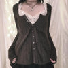 Women's Vintage Square Collar Knit Sweater - Loose Fit Long Sleeve Pullover