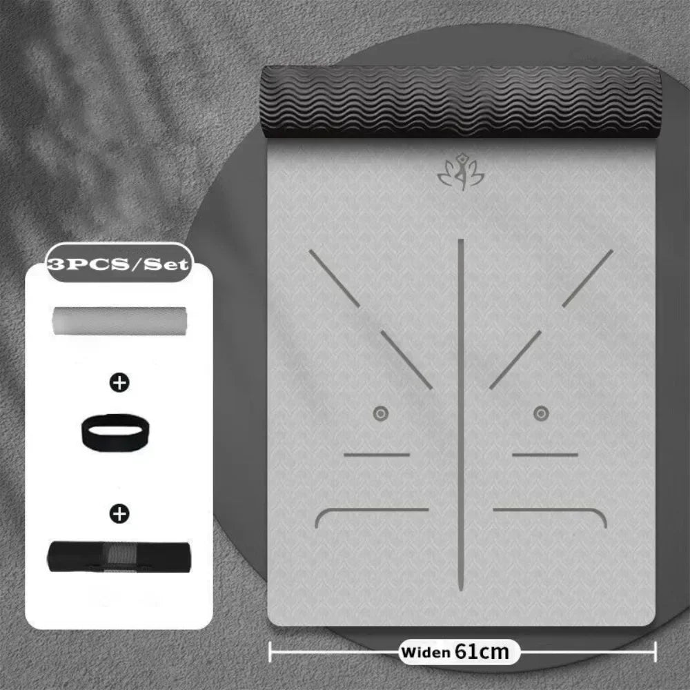 Non-Slip TPE Yoga Mat 183 × 61 cm (72 × 24 in) 8mm Thick – Double-Sided Shock-Absorbing Pilates Exercise Mat with Strap & Carry Bag