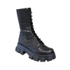 Women's Mid-Calf Lace-Up Motorcycle Boots - Handmade PU Platform Round Toe Rubber Sole, Low Square Heel (1–3 cm)