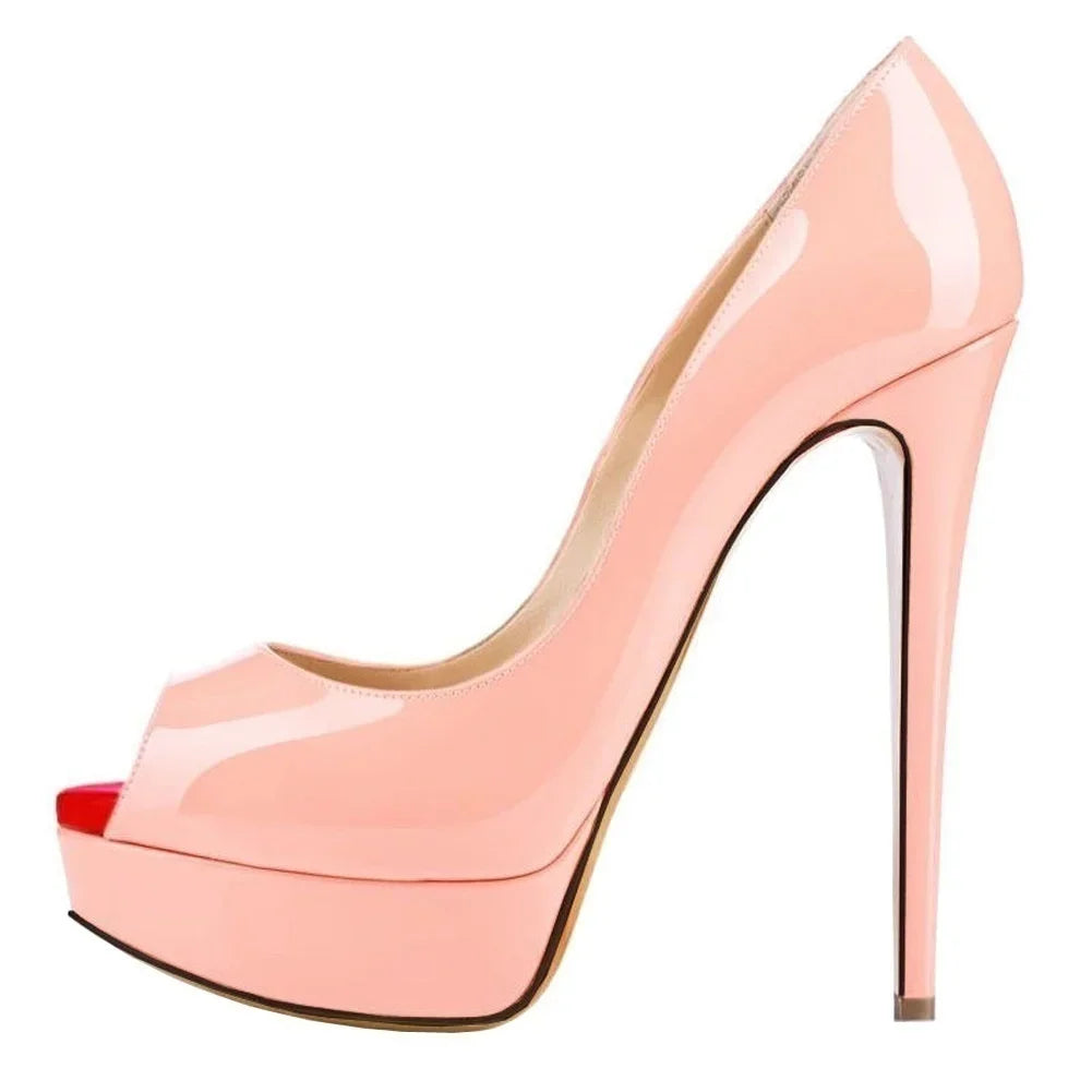 Women Platform Peep Toe Pumps 14cm (5.5 in) Thin Stiletto Patent Leather Party & Wedding Heels