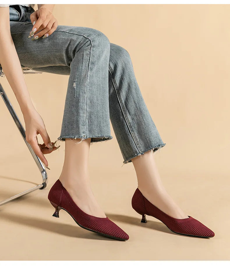 Women's Pointed-Toe Knit Slingback Pumps, Breathable Latex Insole & Anti-Slip Rubber Sole, 3.5 cm (1.38 in) Mid Heel