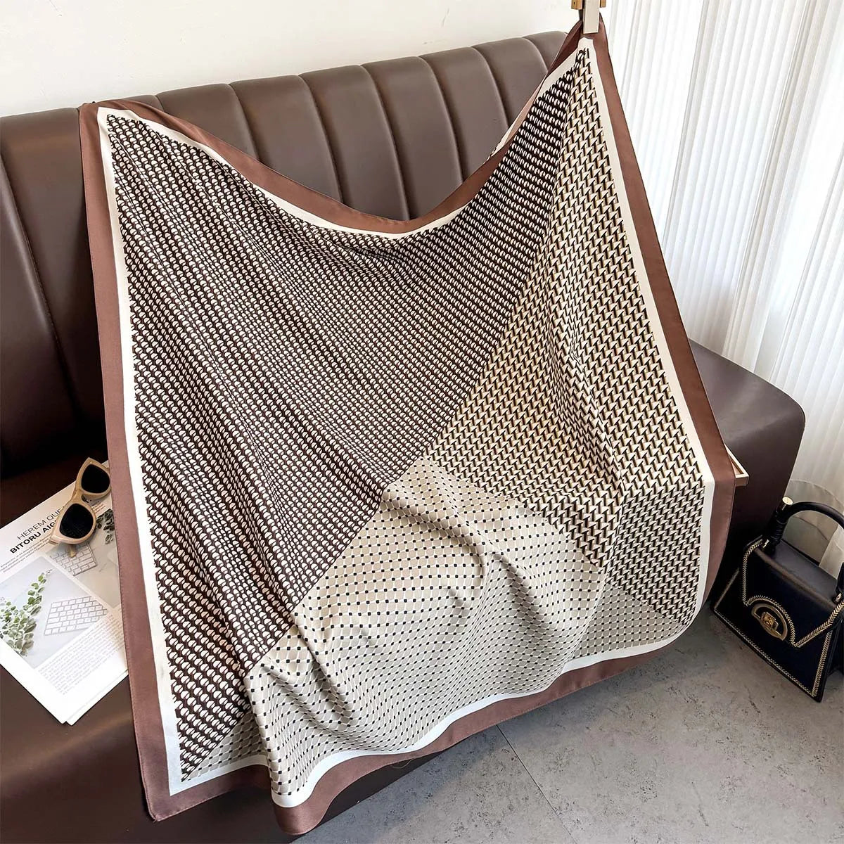 90 x 90 cm (35 x 35 in) Twill Silk-Feel Square Scarf – Women’s Luxury Tree Print Head Scarf, Shawl, Hijab, Bandana