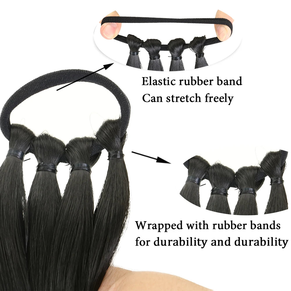 DIY Heat-Resistant Synthetic Boxing Braid Ponytail Extension - Silky Straight 160g (Black/Brown)