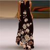 Women's Vintage Printed Boho Maxi Dress - V-Neck Sleeveless A-Line Summer Beach & Party Dress
